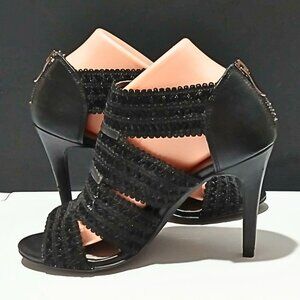 Limelight High Heel Sandal Women 8.5 Black Simone Strappy Back Zip Party Elegant